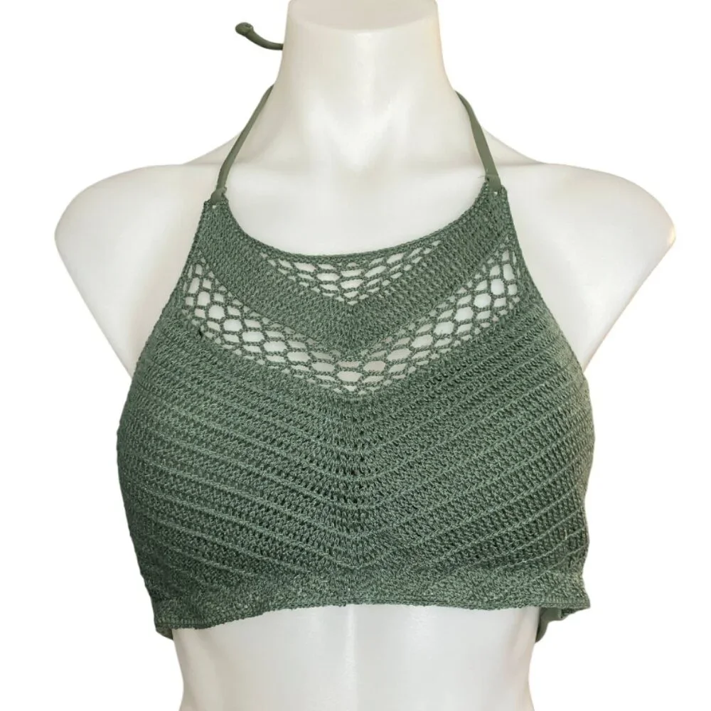 So swim Crochet High Neck Top Sage Green Junior size L(11-13)